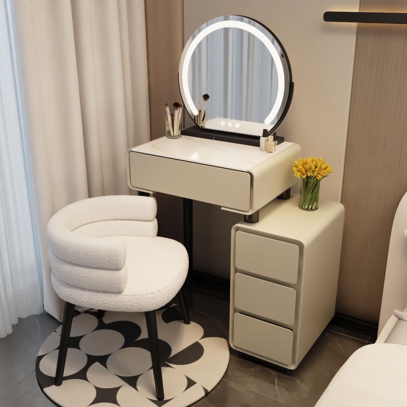 khaki gray 50cm table + mirror + cream-colored stool