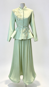 Vestido de <span class=keywords><strong>invitada</strong></span> de boda rosa a medida 2026, elegante vestido de gala bordado con volantes plisados y botones frontales, conjunto de <span class=keywords><strong>dos</strong></span> <span class=keywords><strong>piezas</strong></span>. - Product Image 3