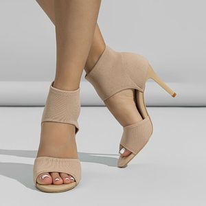 Sandalias de Tacón Alto de Tela Tejida Color Azul Bebé, Zapatos de Moda para Mujer - Product Image 4