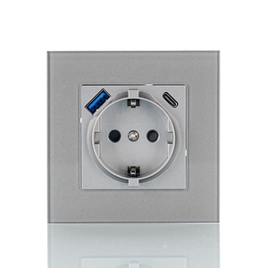 EU Standard 16A 250V 86*86 German Schuko Wall Socket with Fast Charging PD20W Type-A Type-C USB <strong>Port</strong> Tempered Glass Panel - Product Image 1