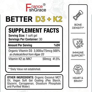 Nuevo Suplemento D3 K2 con Máxima Biodisponibilidad, Apoya la Densidad Ósea, el Equilibrio de Calcio, la Inmunidad y el Estado de Ánimo, Cápsulas Blandas de D3 K2 - Product Image 3