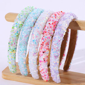 Wholesale <strong>Hot</strong> Sales Women Girl Europe America Headwear Fashion Cute Face Wash Hairband Colorful Wide Padded <strong>Pink</strong> Sequin <strong>Headband</strong> - Product Image 1