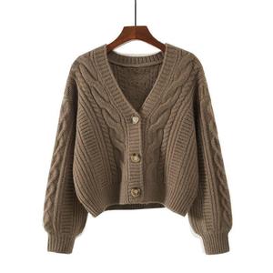 Casaco Curto de Moda 2026 com Decote em V e Suéter Solto com Tranças para Mulheres no Outono e Inverno - Product Image 3