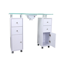 Table de manucure Hengzhuo Light Luxury en MDF avec collecteur de poussière, plateau en verre, pour salon de manucure, salon et chambre à coucher, double tiroirs