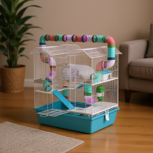 Cage pour hamster en acier inoxydable avec tubes et plateformes colorés pour l'environnement de vie des petits animaux - Product Image 2