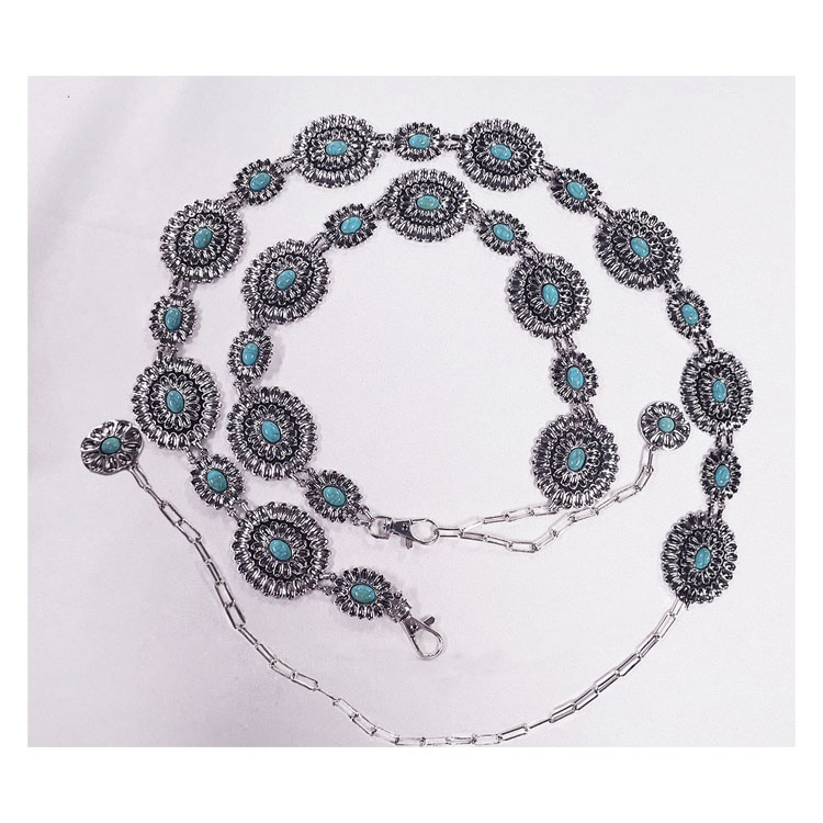 Hot selling easy matching fashionable Mom and Me Solid Oval Metal Turquoise Concho Belt