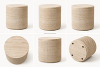 Table d'appoint ronde cannelée en travertin style Wabi Sabi, table basse sur piétement en pierre naturelle, taille personnalisée, mobilier de luxe en pierre OEM