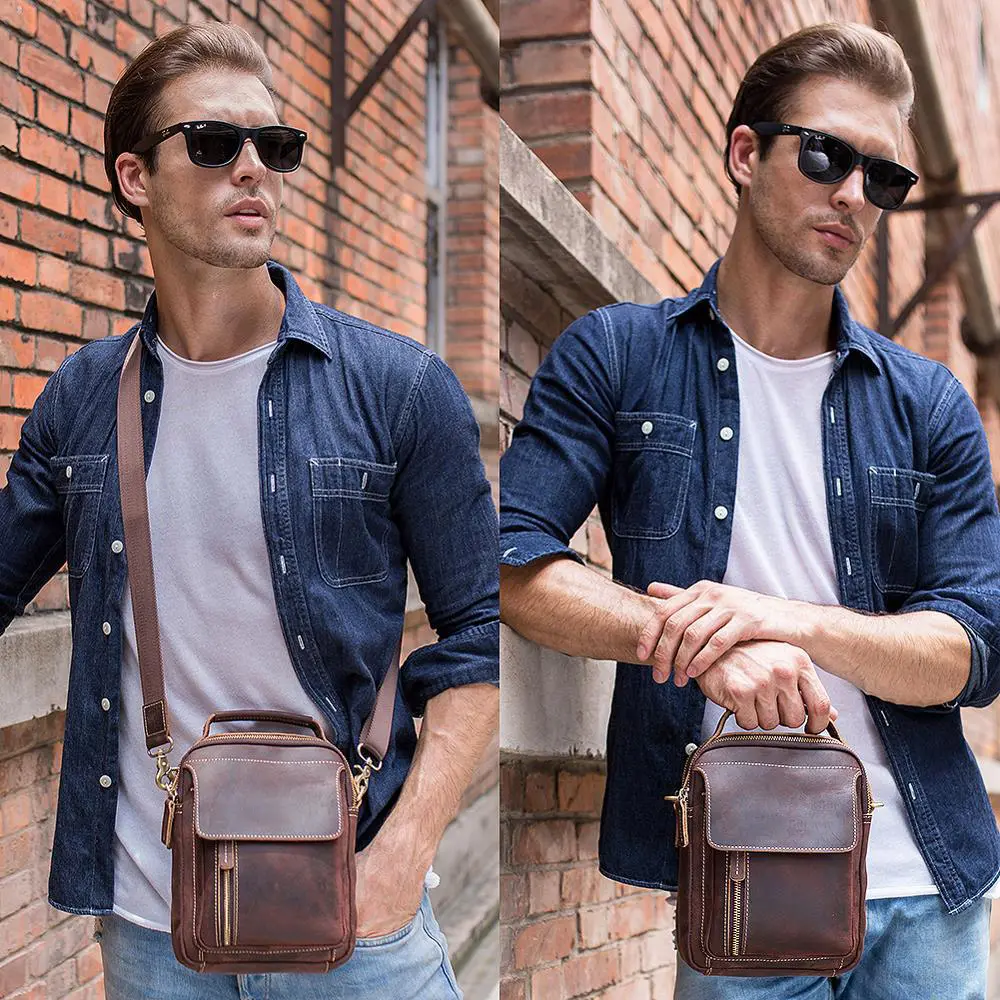 Tiding-Bolso cruzado Retro de cuero para hombre, bandolera de hombro a la moda personalizada