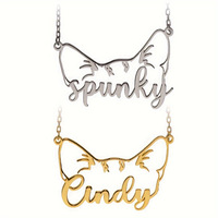 Collier personnalisé en acier inoxydable avec chaîne à maillons découpés en forme de tête de chat ou de chien pour enfants, gravure de nom, cadeau commémoratif mignon