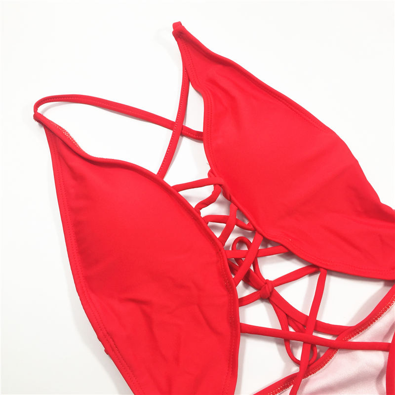 Hot Sale Fashion Sexy Red Halved belt young girl one-piece swimwear