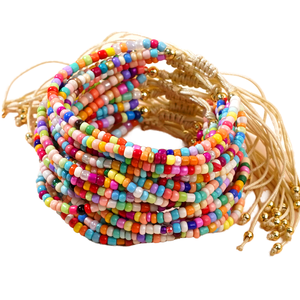 Women's Handmade Seed Bead Woven <b>String</b> for <b>Bracelet</b> Colorful Adjustable Multi-Strand Bohemian Geometric Jewelry Gift - Product Image 1