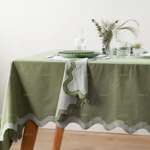 Velvet Tablecloth Linens Embroidery Handmade Scallop Trim Clothing Manufacturers Table Cloth Protector Cover