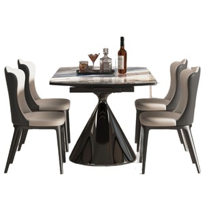 Mesa de comedor redonda de piedra microcristalina estilo italiano con rotación y extensión para uso doméstico - Product Image 5