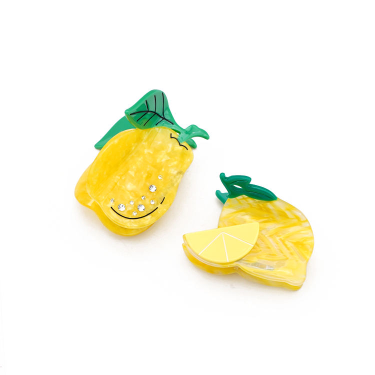 YIYI Cute 7.5cm Yellow Lemon Rhinestone Splicing Acetate Hair Claw Clip Fashionable and Simple Hairpin Clip Women Accessories