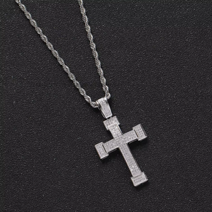 Wide Multi-Row CZ <b>Cross</b> Pendant, Unisex Minimalist Hip Hop Necklace, Iced Out Religious <b>Chain</b> Jewelry - Product Image 3