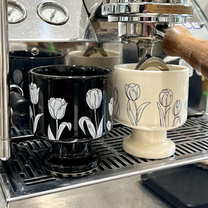 Tasse en porcelaine pour aromathérapie florale, noire et blanche, idéale pour le thé de l'après-midi, le café, le yaourt, la crème glacée, résistante aux hautes températures - Product Image 4