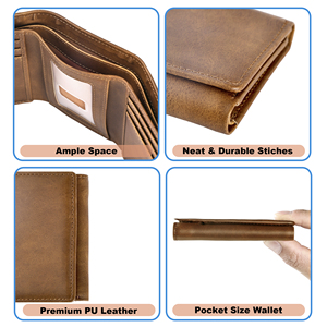 Portefeuille à trois volets pour homme, portefeuilles en cuir avec 8 emplacements pour cartes et 2 poches à monnaie et 1 emplacement transparent pour photo - Marron - Product Image 4