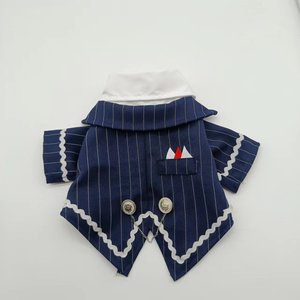 Costume rayé bleu marine en polyester pour animaux de compagnie, smoking avec nœud papillon rouge pour chats et chiens, robe de mariage deux pièces, style classique - Product Image 4