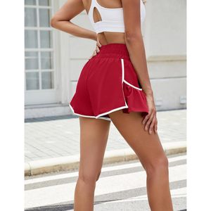 FOXA Pantalones cortos deportivos para mujer, pantalones cortos de tenis fluidos de secado rápido con bolsillos, color rojo y blanco - Product Image 2