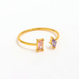High-End Women's Stainless Steel Rings 18K Gold PVD <strong>Abstract</strong> Colorful Zirconia Open <strong>Design</strong> Bezel Setting Trendy Style-Tarnish - Product Image 2