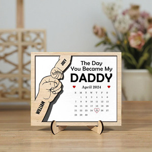 Cadeau commémoratif en bois pour la fête des pères : « Le jour où j'ai devenu père de votre enfant » – Cadeau souvenir pour papa - Product Image 1