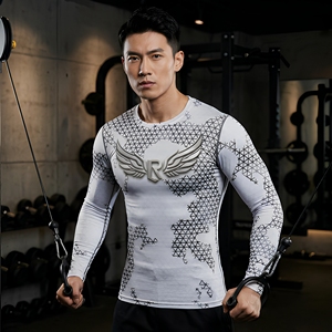 <b>Men's</b> Long Sleeve <b>Compression</b> Rash Guard Full Print Quick Dry Spandex Polyester <b>Shirt</b> With Wing Logo Front Design - Product Image 3