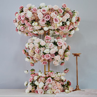 Décoration de lieu de mariage NINI, centre de table exquis en fleurs roses multicouches, étagère en métal ronde, couronne de fleurs artificielles