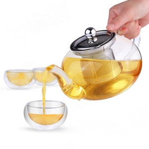 Strong Borosilicate Clear 400ml/600ml/800ml <strong>Teapot</strong> Tea <strong>Set</strong> Warmer Infuser Double Wall Cups Glass <strong>Teapot</strong> <strong>Sets</strong> - Product Image 1