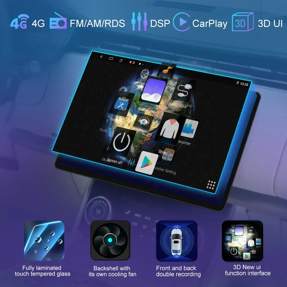 Jmance 13 inç evrensel 2000*1200 dokunmatik ekran araba radyo Bt5.0 4G Dsp Rds Android otomatik Carplay 2 din Gps navigasyon sistemi