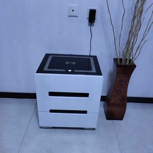 Muebles de Dormitorio en Oferta, Mesita de <span class=keywords><strong>Noche</strong></span> de 3 Cajones con Luz LED Inteligente, Acabado <span class=keywords><strong>Blanco</strong></span> Brillante, Multifuncional, de Madera Maciza - Product Image 5