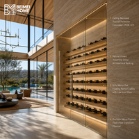 Armoire à vin sur mesure pour salle à manger, avec rangement intégré du sol au plafond, porte en verre et éclairage LED