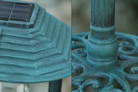 Lanterne solaire de nuit pour bain d'oiseaux en résine verdigris, avec piédestal, pour extérieur, éco-responsable, résistante à la rouille, décoration de jardin