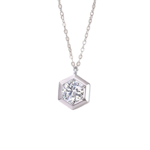 Collier pendentif hexagonal en moissanite 1 carat, argent sterling 925 plaqué or, coupe coussin, design géométrique, tendance, pour mariage - Product Image 1