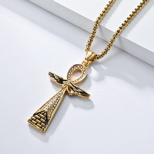 yunnique fashionistas' trendy ancient Egyptian Anka cross <b>titanium</b> steel necklace for men, a niche and unique penda - Product Image 3