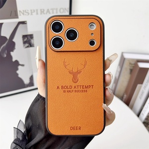 Funda Protectora de Cuero con Textura de Cabeza de Ciervo para iPhone 17 Air 16 15 14 13 12 Mini 11 Pro Max Plus, Mate, Antigolpes, Suave - Product Image 1
