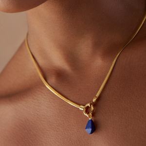 Collar de Acero Inoxidable Chapado en Oro de 18K con Colgante de Lapislázuli Natural, Nuevo, de Alta Calidad, Estilo Moderno para Europa - Product Image 2