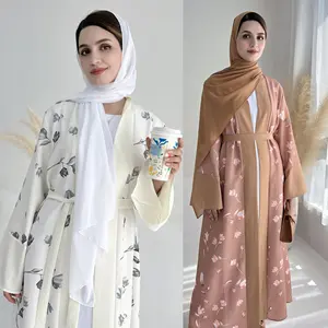 Sharut Wholesale EID Ramadan Islamic Clothing Moroccan Kaftan Modest Dubai Abaya Cardigan Women Muslim Dress Floral Open Abaya