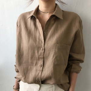 Chemisier oversize pour femme, col classique, poche unique, manches longues, couleur unie, coupe décontractée, idéal pour le bureau et le quotidien - Product Image 1