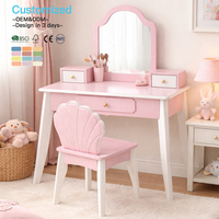 Ensemble de coiffeuse et chaise pour enfants avec miroir |   Table de toilette Montessori en bois rose |   CPC CE Vente en gros |   Ensemble de toilette
