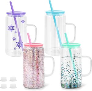 Bicchieri a Forma di Sfera di Neve in Plastica da 16oz e 20oz con Manico, Coperchio e Cannuccia, Antigoccia, Senza BPA, per Bambini - Product Image 1
