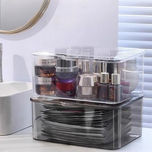 Transparent Cosmetic <b>Storage</b> Box With <b>Drawers</b> 1-3L <b>Plastic</b> Makeup Organizer For Desk Vanity Simple Style - Product Image 2