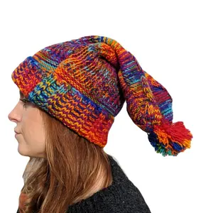 Cappelli di inverno Delle Donne Alla Moda Lunghe in Pile Foderato Beanie Fatti A Mano Coreano Multi Cappello di Lana in 4 Colori