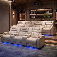 Ensemble de canapés de cinéma de luxe avec fauteuils inclinables électriques en cuir, éclairage LED, porte-gobelets et ports USB