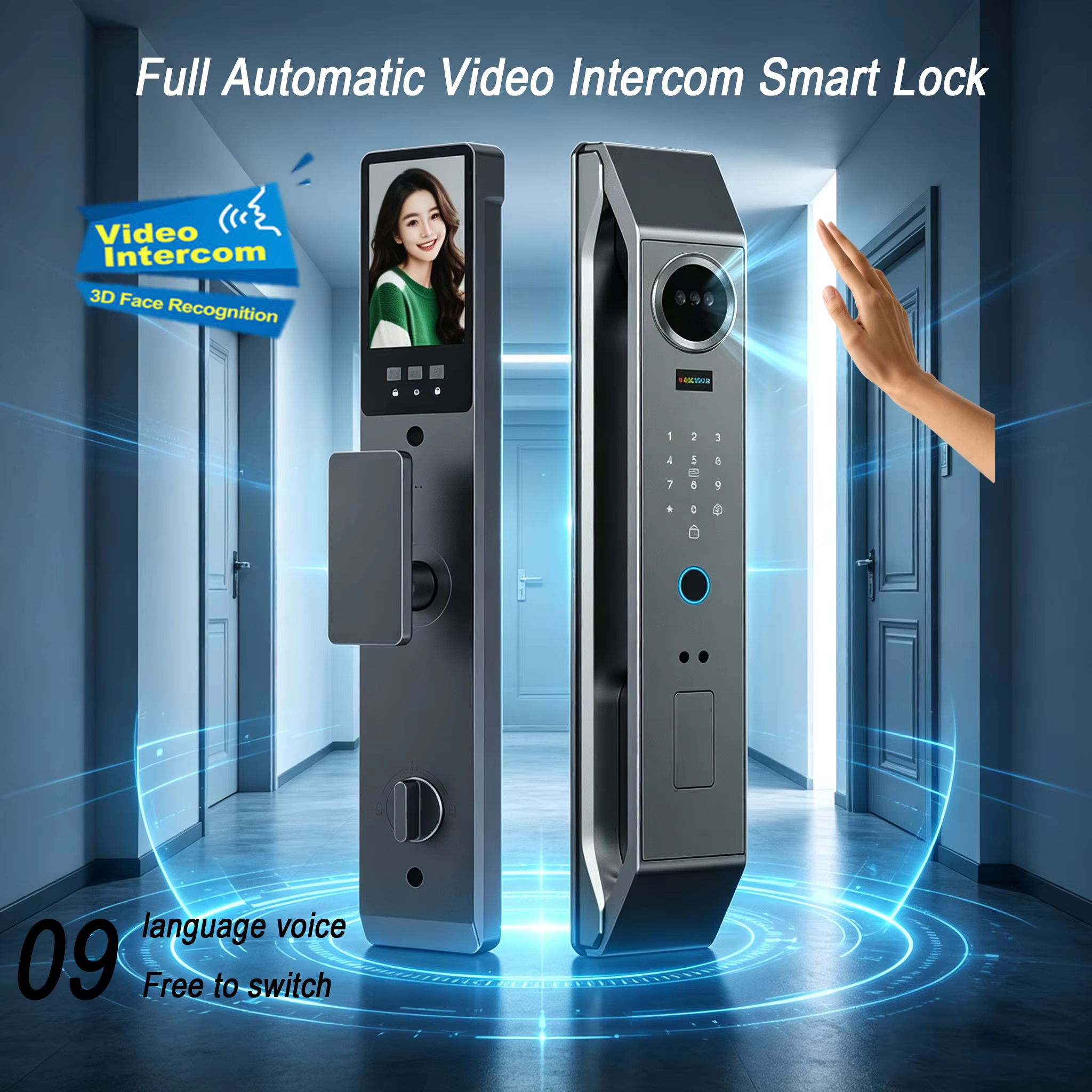 Tuya WiFi Automatic Smart Door Lock 3D Face Recognition Fingerprint Access Video Intercom Waterproof Front Panel Electronic Lock · image 3