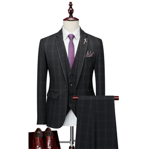 Nouveau Slim-fit hommes Plaid trois pièces <span class=keywords><strong>costume</strong></span> hommes <span class=keywords><strong>costume</strong></span> décontracté marié meilleur <span class=keywords><strong>homme</strong></span> <span class=keywords><strong>costume</strong></span> robe - Product Image 2