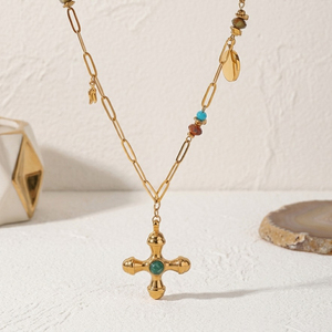 Collier pendentif croix en pierres multicolores fait main rétro pour femmes, collier chapelet bohème arc-en-ciel perlé, bijou religieux, cadeau - Product Image 6