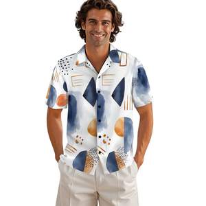 Image personnalisée Chemise chic décontractée à manches courtes avec col mandarin motif floral pour hommes 100% coton pour la saison printemps-été - Product Image 1