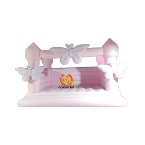 Château gonflable de mariage <span class=keywords><strong>rose</strong></span> romantique <span class=keywords><strong>Trampoline</strong></span> pour enfants décoré d'un arc de petite à moyenne taille en vente - Product Image 1
