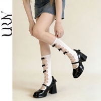 Chaussettes mi-mollet en nylon tricoté respirant style JK, motif papillon perlé gris, pour l'été, style Lolita