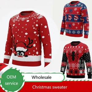 <span class=keywords><strong>Pull</strong></span> de Noël personnalisé OEM, <span class=keywords><strong>pull</strong></span> jacquard à col rond avec motif bonhomme de neige et sapin, service de vente en gros - Product Image 1